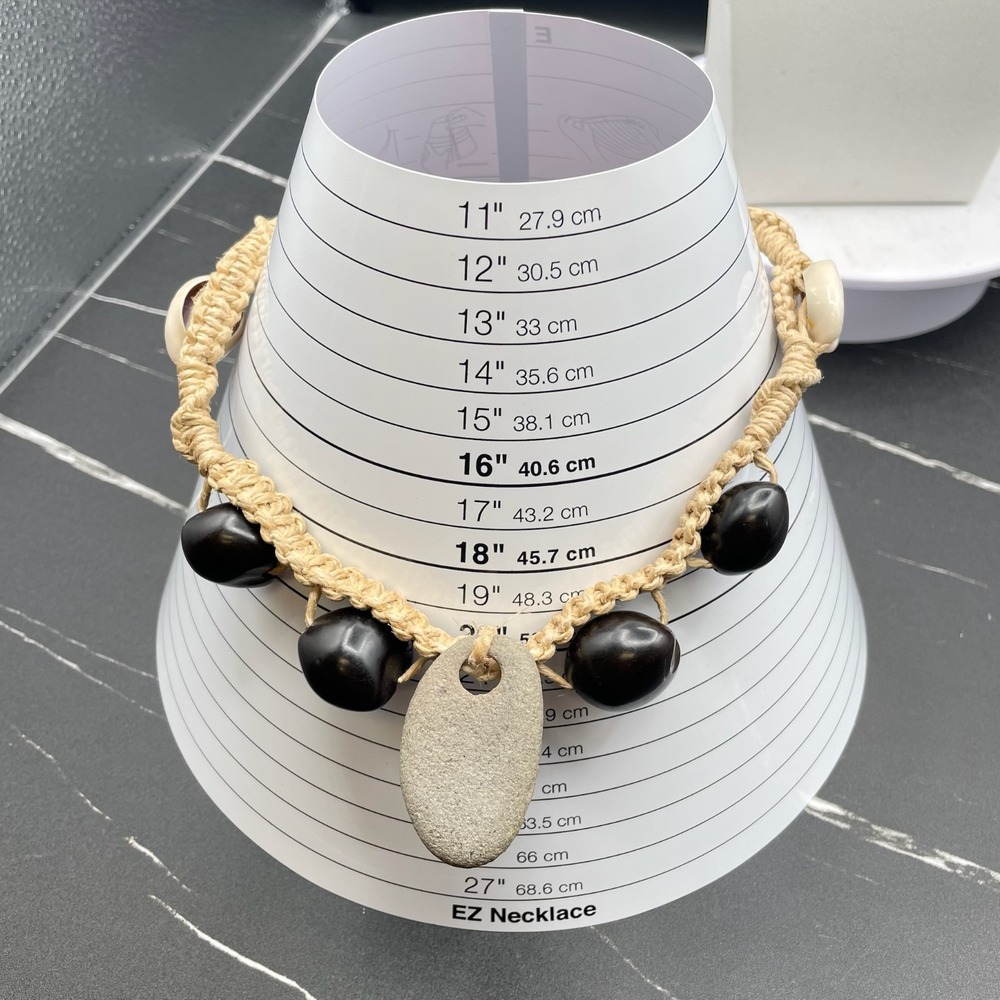 Vintage Handmade Womens Black Mother Of Pearl‎ & Shell Fashion Pendant Necklace - Picture 14 of 14